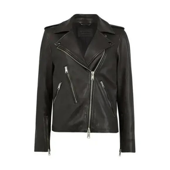 All Saints Elva Black Leather Jacket - Picture 11 of 13